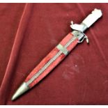 Indian ornamental souvenir 1950/60s dagger with Lions head handle and red velvet sheath with brass