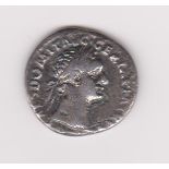 Roman - Domitian A.D. 69-79, rev: Minerva standing left holding spear, thunder bolt in right hand.