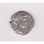 Roman - Septimius Severus Silver denarius, reverse: Severus on horseback prancing right holding