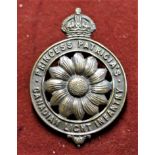 Canadian WWI Princess Patricia's Canadian Light Infantry Cap Badge, (Bronze, lugs)