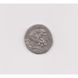 Roman Republic - Q Antonius Balbus (Silver Denarius) head of Jupiter sc behind. Non serratus type,