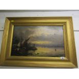 19th CENTURY ENGLISH SCHOOL, indistinctly signed oil on canvas dated 1865?, "Fisherman resting on