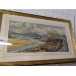 DOUGLAS PINDER, (1886- 1949) signed watercolour "The Headland, Newquay", 12" x 25"