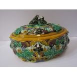 WEDGWOOD MAJOLICA, 19th Century oval lidded game tureen, (lid chip and hairline crack) 9" width,