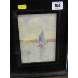 S. J. BEER, signed watercolour dated 1911, "HMS Falmouth in the Carrick Roads", 6" x 4.5"