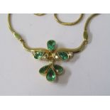 18ct YELLOW GOLD EMERALD & DIAMOND PENDANT on 18ct rope chain, 6 well matched pear cut emeralds