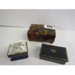 TORTOISESHELL JEWEL BOX, with mirrored interior; also Battersea-style enamelled memento box and