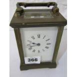 CARRIAGE CLOCK, brass framed carriage clock with key