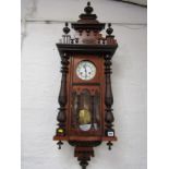 REGULATOR-STYLE WALL CLOCK, ornate cased wall clock by Junghens, 45" height with key