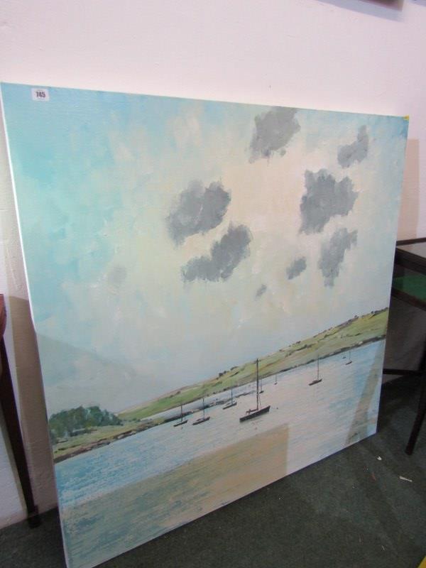 GEORGE LEWIS, signed painting on canvas "Up the Estuary from Rock Sailing Club", 48" x 48"