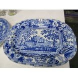 BLUE TRANSFER, "Stately Home" pattern 19" pottery indented serving dish