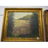 NORMAN LLOYD, signed oil on canvas "A View Across a Cornfield", 17" x 21"