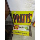 ADVERTISING, wall mounted enamel metal sign "Pratt's", 18" x 21", also 'Shell/BP Gases' small sign