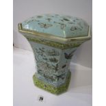 ORIENTAL CERAMICS, octagonal splayed rim vase with pierced lid decorated with floral and butterfly