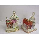CONTINENTAL PORCELAIN, pair of 19th Century gilt based figures "Harpsichord Player" and "Lady at