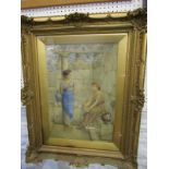 W. ANSTEY DOLLOND, signed watercolour "Classical Ladies at Well", 20" x 13.5"