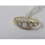 9ct YELLOW GOLD 3 STONE OPAL RING, size N