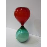 RETRO ITALIAN GLASS, Murano coloured glass hour sand timer designed by Venini, 10"