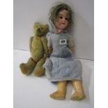 ANTIQUE DOLL, bisque headed 8" doll by Armand Marseille, mould mark 390. A.2 1/2M, together with 13"