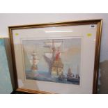 FRANK McNICHOL, signed gouache dated 1982 "Galleons Reach", 12.5" x 17"