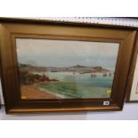 DOUGLAS PINDER (1886 - 1949), signed watercolour "Shipping Fleet Returns, St Ives Harbour", 12" x