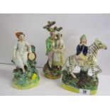 STAFFORDSHIRE POTTERY, Zebra with Rider (restored) and 2 other Victorian Staffordhire groups