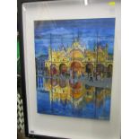 JOHN TOMLINSON, signed painting on board dated 2011, "Flood Waters - Piazza San Marco, Venice",