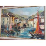 IRA ENGLEFIELD, signed painting on canvas, "Polperro Harbour", 19" x 29"