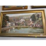 NANCY BAILEY, signed painting on canvas "Batson Creek, Salcombe", 17" x 35"