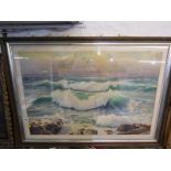 DOUGLAS PINDER, (1886 - 1949) signed watercolour "The Rolling Seas of Cornwall", 22"x 33"