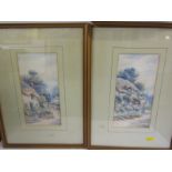 W. SANDS, pair of signed watercolours "Thatched Cottages", 9.5" x 4.5"