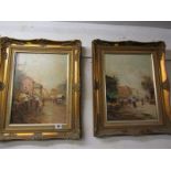 ITALIAN SCHOOL, pair of indistinctly inscribed to reverse oil paintings on canvas "Market Scenes