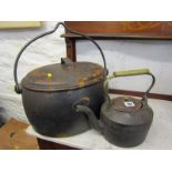 KITCHENALIA, cast iron lidded casserole by Baldwin, together with cast iron kettle