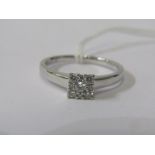 9ct WHITE GOLD ILLUSION SET DIAMOND CLUSTER RING, Size 'P/Q'