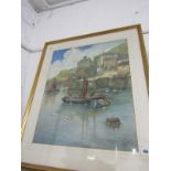 POLPERRO, Johns signed watercolour "Polperro Harbour at low water", 23" x 20"
