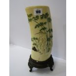 ANTIQUE IVORY, Japanese carved ivory tusk vase, finely decorated with figures within bamboo garden