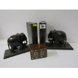 ELEPHANT BOOKENDS, pair of inlaid ebony elephant Sri Lanka bookends, together with mother-of-pearl