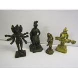 EASTERN METALWARE, 3 Eastern shrine Deities, max height 5", together with bronzed figure "