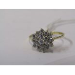 9ct YELLOW GOLD WHITE STONE CLUSTER RING, size P