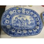 BLUE TRANSER, Rogers "Zebra" pattern, 19" pottery octagonal serving dish