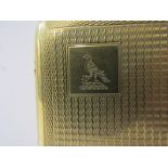 9ct YELLOW GOLD ENGINE TURNED CIGARETTE CASE with amorial to cartouche of an Eagle with Swastika