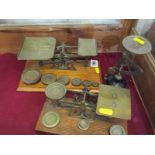 POSTAL SCALES, oak based postal scales, '1 penny - 4 ozs' with 6 graduated weights, together with