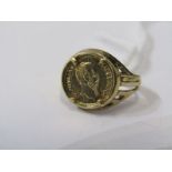 9ct YELLOW GOLD COIN STYLE SIGNET RING, 2.5 grams, size J/K