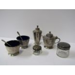 SILVER CONDIMENT WARE, 4 pieces of conical bodied condiments, Sheffield 1932, and 2 silver lidded