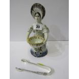 FAIENCE, salt cellar in the form of double headed woman "Josseline", 7.5" height; together with pair