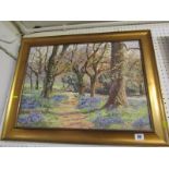 NANCY BAILEY, signed painting on canvas "Bluebells and Beeches", 16" x 21"