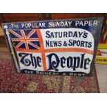 ADVERTISING SIGN, wall mounted enamel sign "The Popular Sunday Paper - The People", 24" x 36"