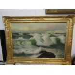 DOUGLAS PINDER (1886-1949), signed oil on canvas "Cornwall Atlantic Ocean Rollers", 23" x 35"