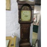 EARLY 19th CENTURY 8-DAY LONG CASE CLOCK, break arch painted face by Waight of Birmingham with cross