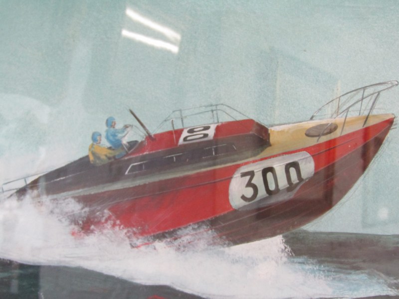 DION PEARS, signed gouache dated 1965 "Power Boat Racing", 29" x 35" - Bild 3 aus 4
